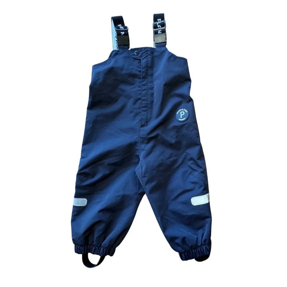 POLARN O. PYRET Waterproof Bib Overalls Baby 9-12 Mos 80 Blue Shell Rain Pants - Picture 1 of 8
